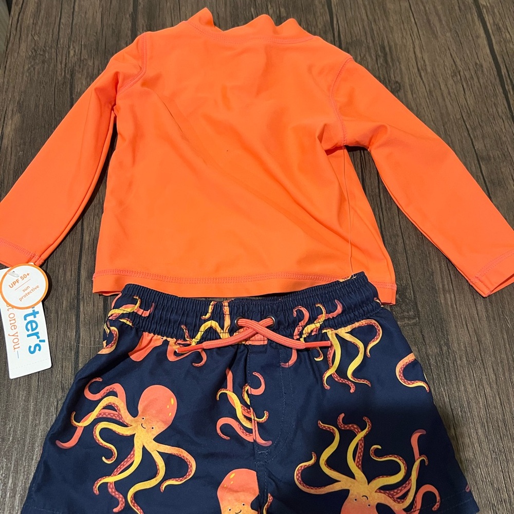NWT Carter's Kids Orange and Navy Octopus Swim Set - 12M